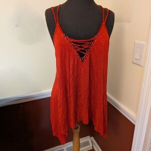H&M Red Sleeveless Tank with Asymmetrical Hem